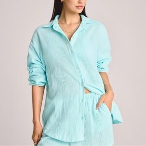 Vitamin A Women's Long Sleeve Gauze Cover Up Shirt - Aqua L